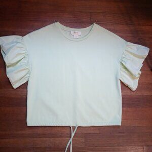 MAEVE ruffle sleeve cropped top in lime (XS)